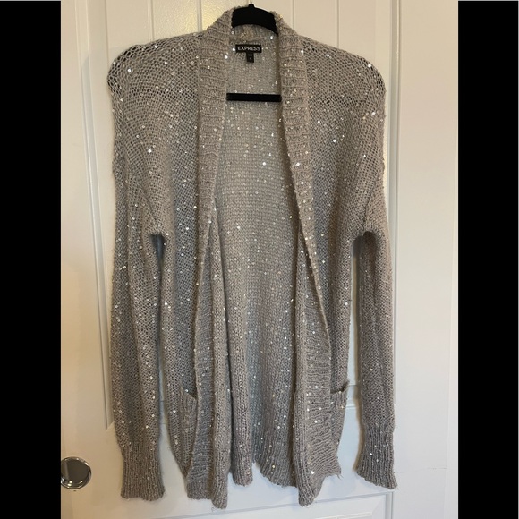 EXPRESS. Gray Sequin Sweater Cover Up. - Picture 4 of 5